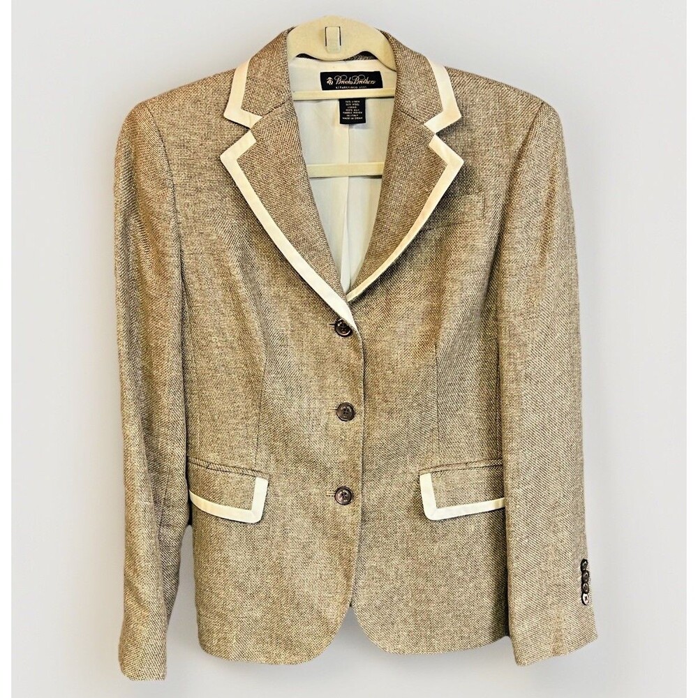Brooks Brothers  Brown Blazer Jacket Piped Linen Wool Loro Piano 4